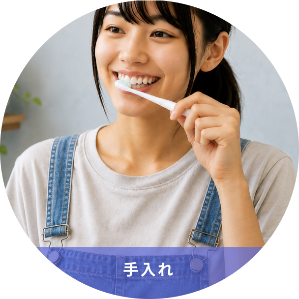 Young woman brushing her teeth with a toothbrush, smiling at the camera, in casual clothing.