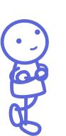 Friendly blue cartoon mascot with a round white face, smiling and standing with arms crossed, star sparkle to the upper-right.